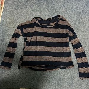Blue and brown striped long sleeve shirt
